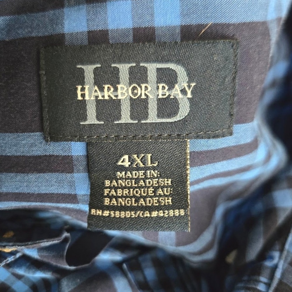 Harbor Bay Mens 4XL Blue Plaid Button Down Long Sleeve Shirt Big and Tall DXL - Picture 5 of 7